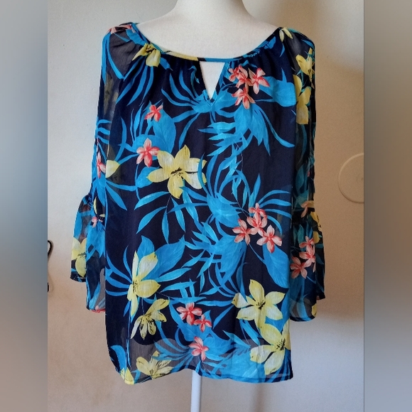 ALYX Floral Sheer Opens Sleeve Hawaiian Women's size XL Blouse - Picture 1 of 11